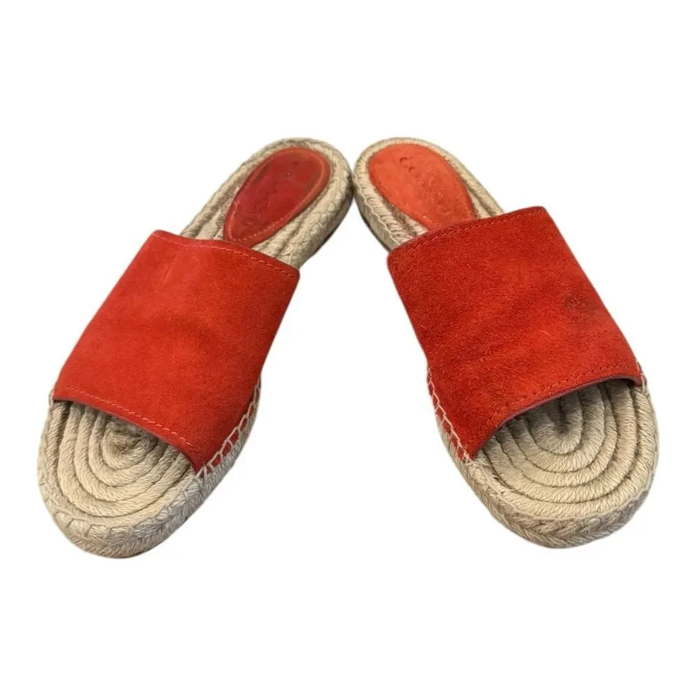 Coach Women's Claudia Coral Red Suede Leather Slide Espadrille Sandals 7.5